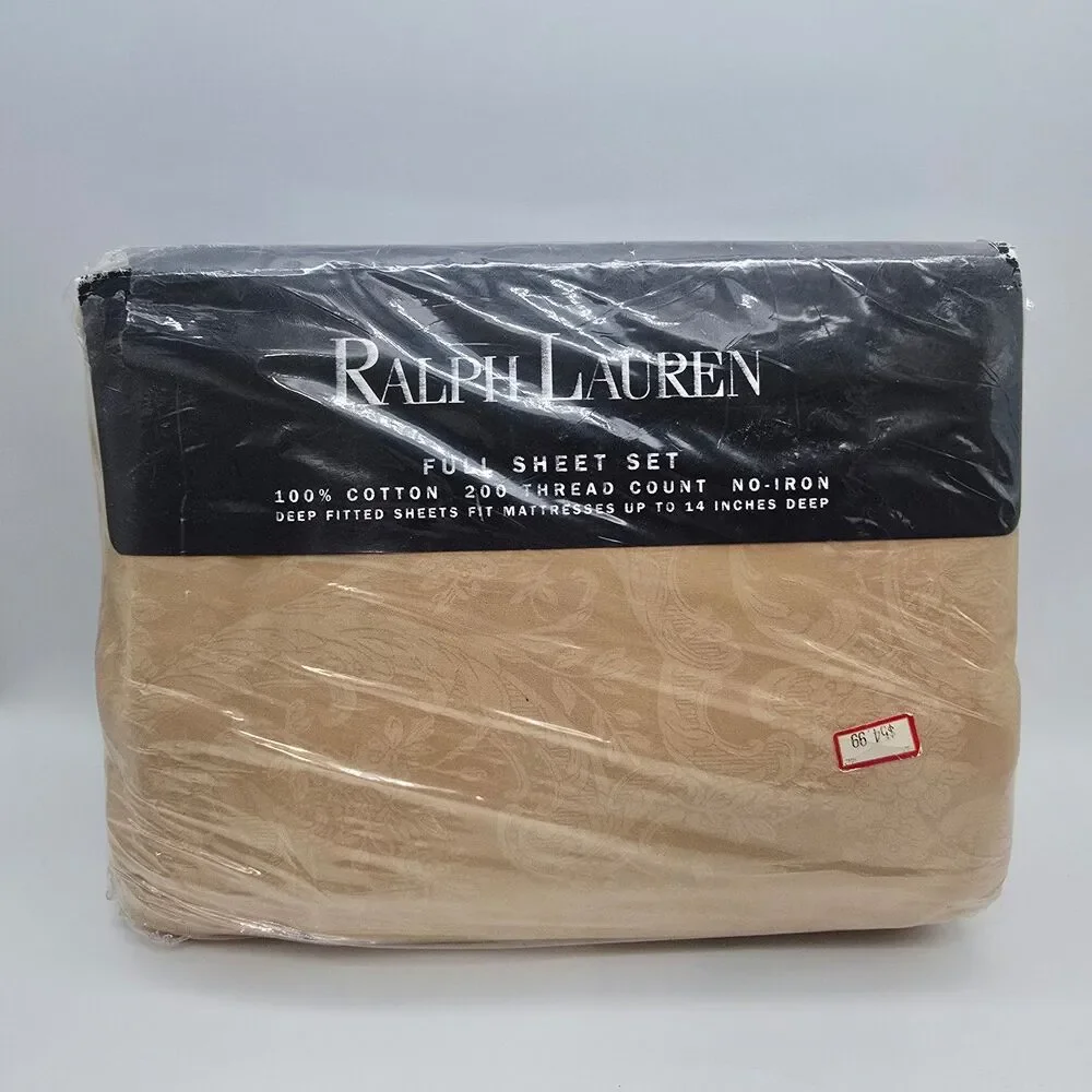 Vintage Ralph Lauren Full Sheet Set Avery Cafe Beige Paisley Floral